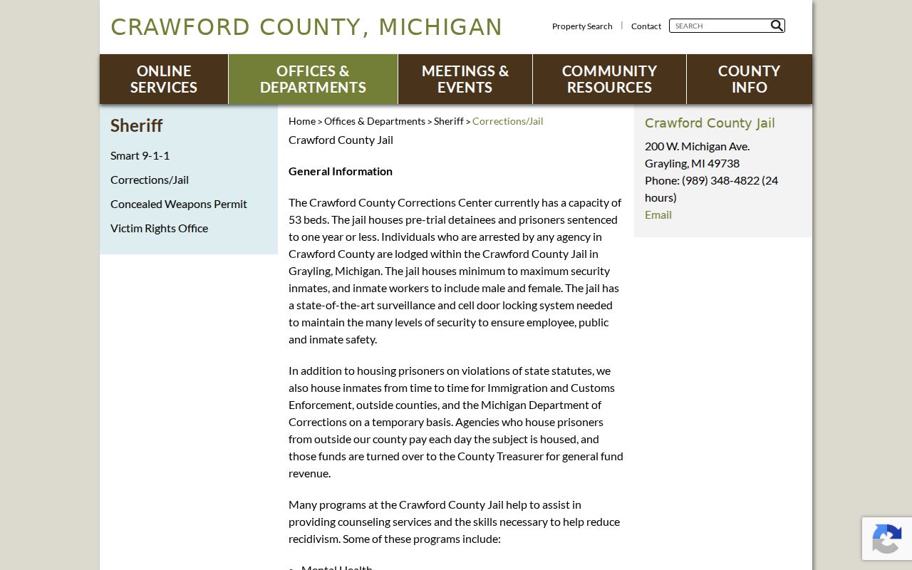 Crawford County arrest booking and corrections information