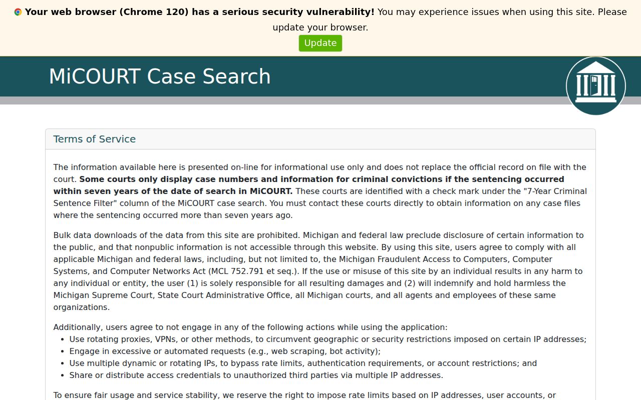 MiCOURT search for Crawford County criminal court case records