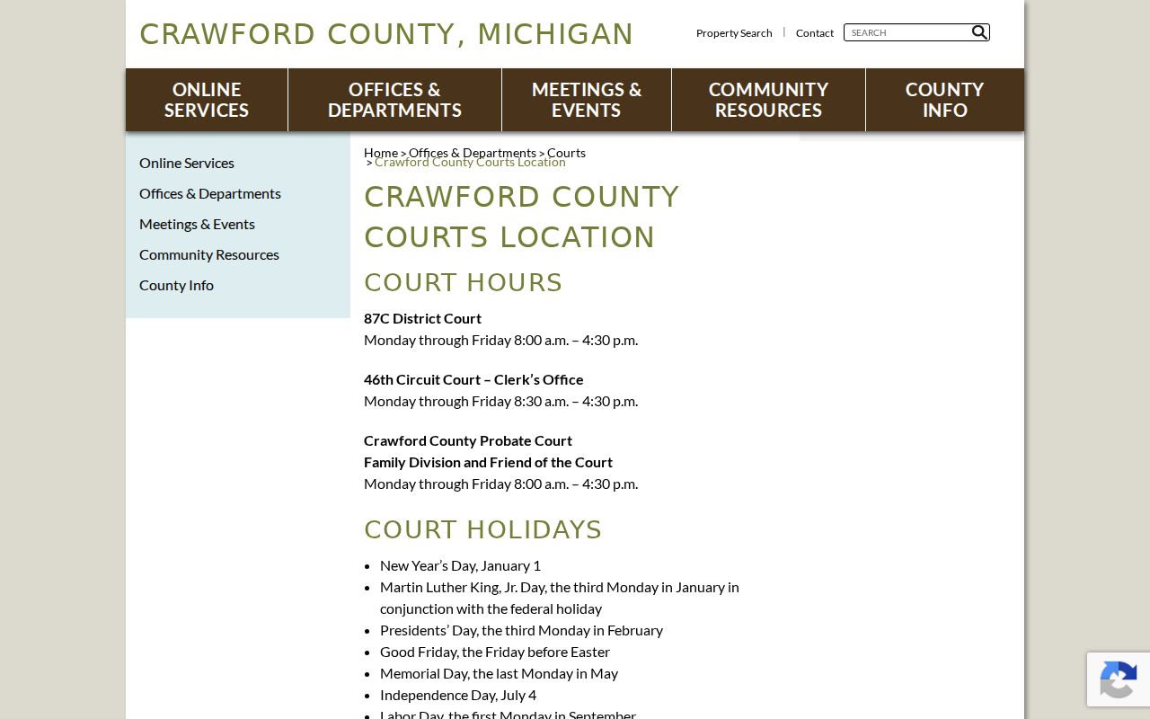 Crawford County court office hours and location information