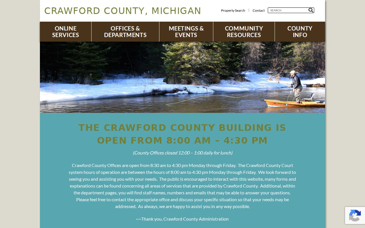 Crawford County government homepage showing official department access