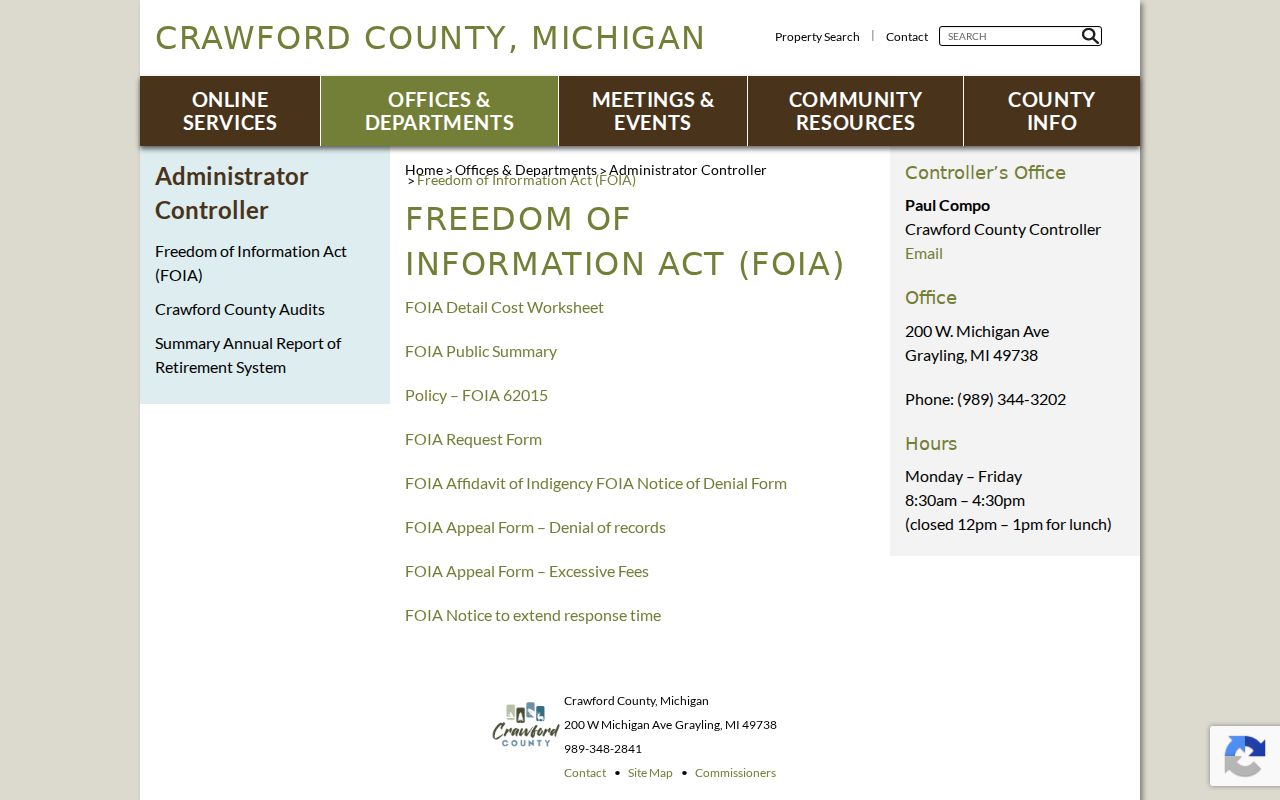 Crawford County FOIA forms and public-record request page