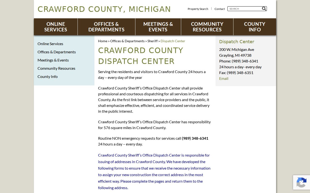Crawford County Dispatch Center official contact and service information